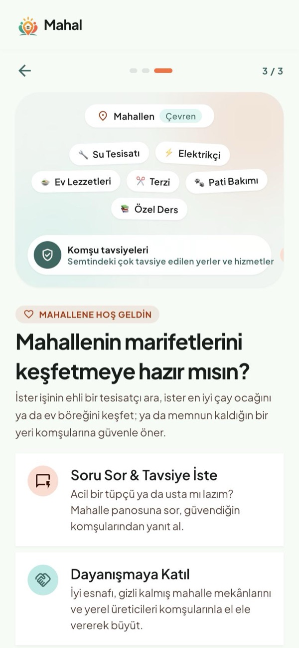 Tanıtım ekranı: mahalle kategorileri